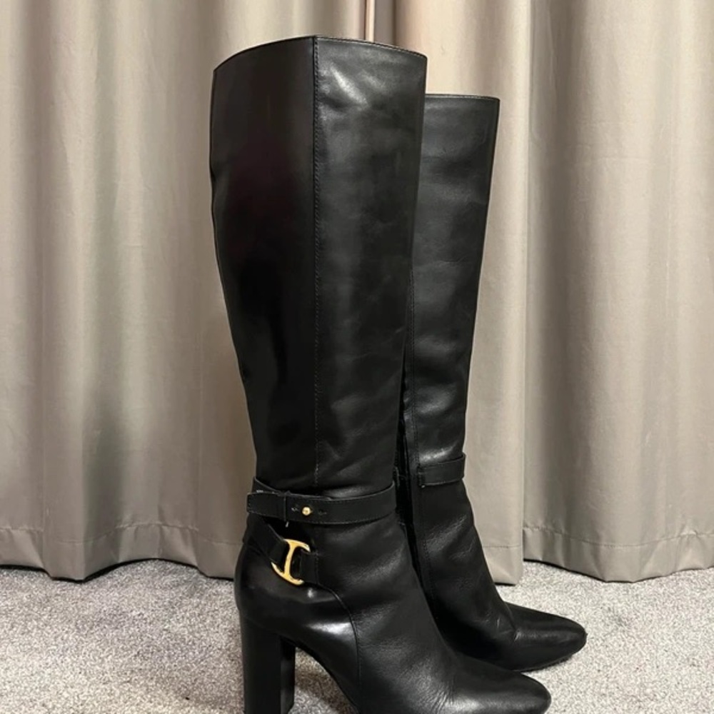 Chic Black Leather Heeled Boots